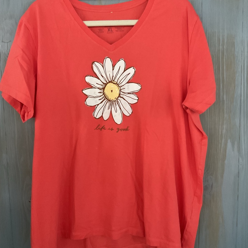 WOMENS LIFE IS GOOD ORANGE DAISY TEE SHIRT SIZE XL NWOT